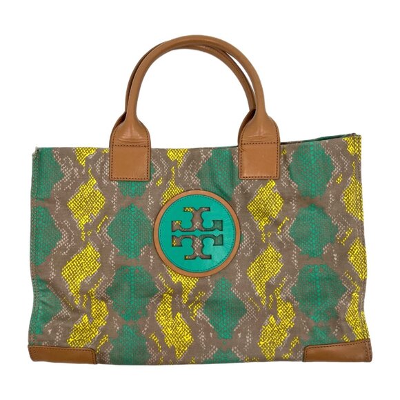Tory Burch Green Snakeskin Print Leather ToteGood Condition